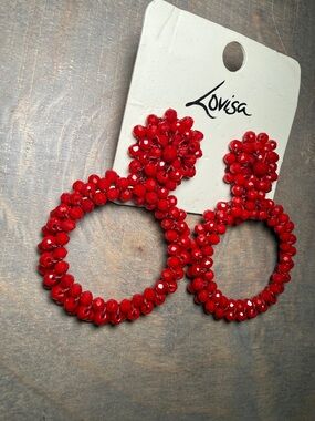 Lovisa Red Beaded Hoop Earrings with Floral Stud
